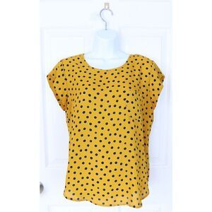 Lily White Polka Dot Blouse, size Medium Yellow Black
